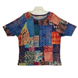 Peruvian Connection Patchwork Cotton Top Short Sleeve M/L Made In Peru